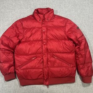 Armani Jeans Duck Down Puffer Jacket Sz 56 XL Zip Snap Red Bomber Authentic